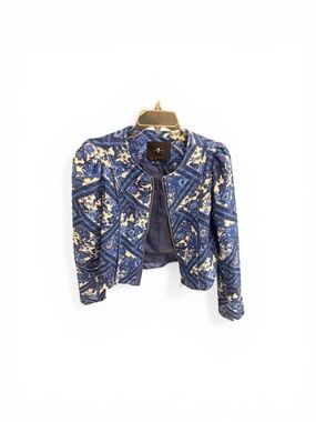 7 For All Mankind Navy and White Patterned Cropped Jacket